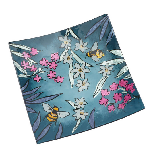 The Beekeeper Small Glass Square Plate