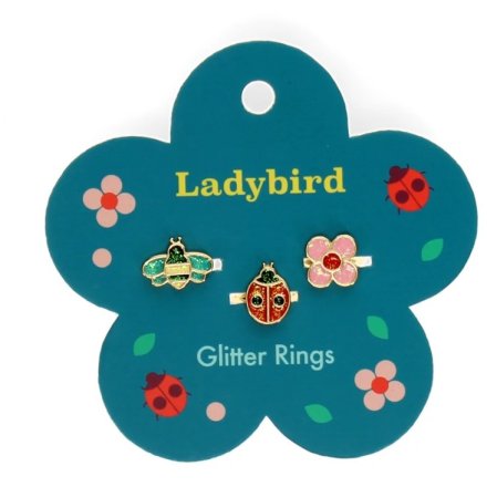 Set of 3 Glitter Lady bird Rings